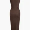 Solid Metallic Tank Cut Out Asymmetrical Midi Dress>MICAS Discount