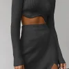 Solid Mock Neck Ribbed Knit Crop Top And Slit Skirt Set>MICAS Best