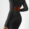 Solid Mock Neck Ribbed Knit Crop Top And Slit Skirt Set>MICAS Best