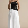 Solid Patchwork Pleated Asymmetrical Maxi Dress>MICAS New