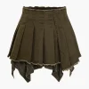 Solid Pleated Denim Mini Skirt>MICAS Online