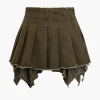 Solid Pleated Denim Mini Skirt>MICAS Online