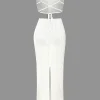Solid Pleated Slit Maxi Dress>MICAS Discount