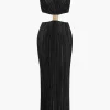 Solid Pleated Slit Maxi Dress>MICAS Discount