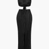 Solid Pleated Slit Maxi Dress>MICAS Discount