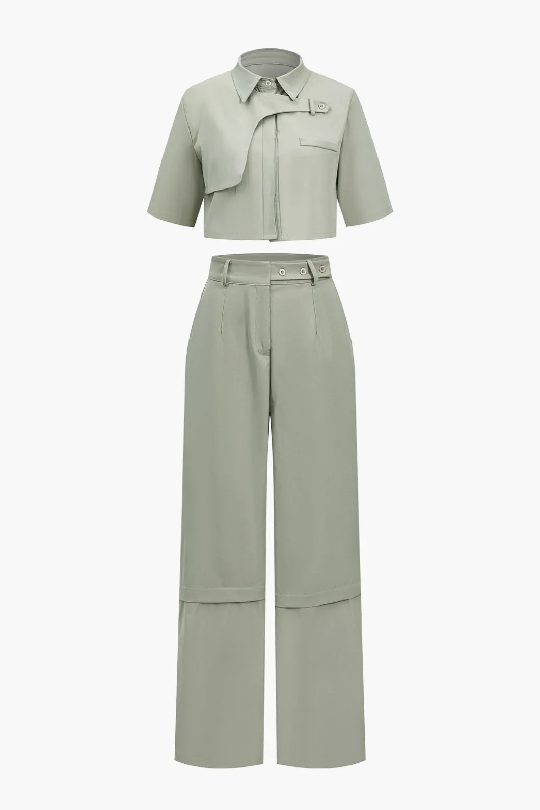 Solid Pocket And Zipper Detail Trouser Set>MICAS Fashion