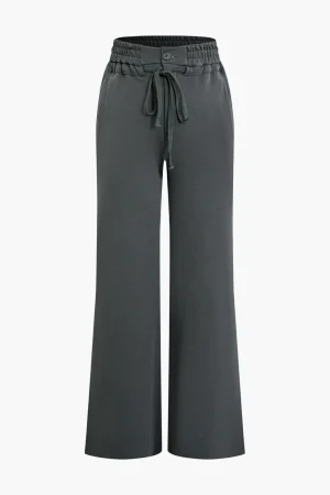 Solid Pocket Drawstring Tie-Up Trousers>MICAS Clearance