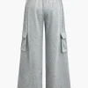 Solid Pocket High-Waisted Trousers>MICAS Discount