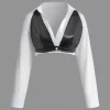 Solid Pu Patchwork Color Block Long-Sleeve Shirt>MICAS Discount