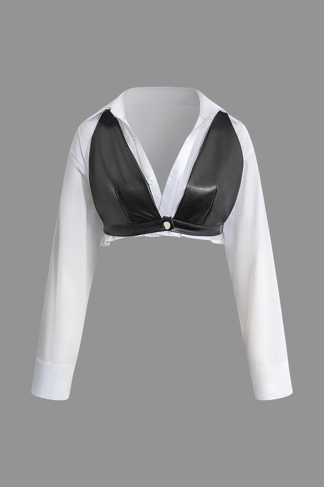 Solid Pu Patchwork Color Block Long-Sleeve Shirt>MICAS Discount