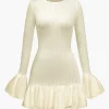 Solid Puff Bell Sleeve Mini Dress>MICAS Hot