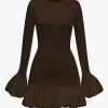 Solid Puff Bell Sleeve Mini Dress>MICAS Hot