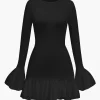 Solid Puff Bell Sleeve Mini Dress>MICAS Hot