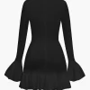 Solid Puff Bell Sleeve Mini Dress>MICAS Hot