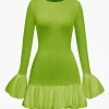 Solid Puff Bell Sleeve Mini Dress>MICAS Hot
