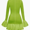 Solid Puff Bell Sleeve Mini Dress>MICAS Hot