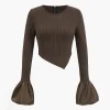 Solid Puff Sleeve Zipper Long-Sleeve Top>MICAS Sale