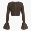 Solid Puff Sleeve Zipper Long-Sleeve Top>MICAS Sale