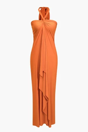 Solid Reversible Asymmetrical Tie-Up Maxi Dress>MICAS Online