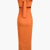 Solid Reversible Asymmetrical Tie-Up Maxi Dress>MICAS Online