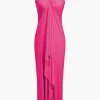 Solid Reversible Asymmetrical Tie-Up Maxi Dress>MICAS Online