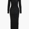 Solid Round Neck Long Sleeve Maxi Dress>MICAS Clearance