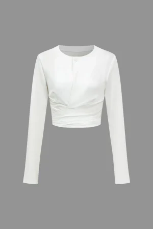 Solid Ruched Long Sleeve Top>MICAS Online