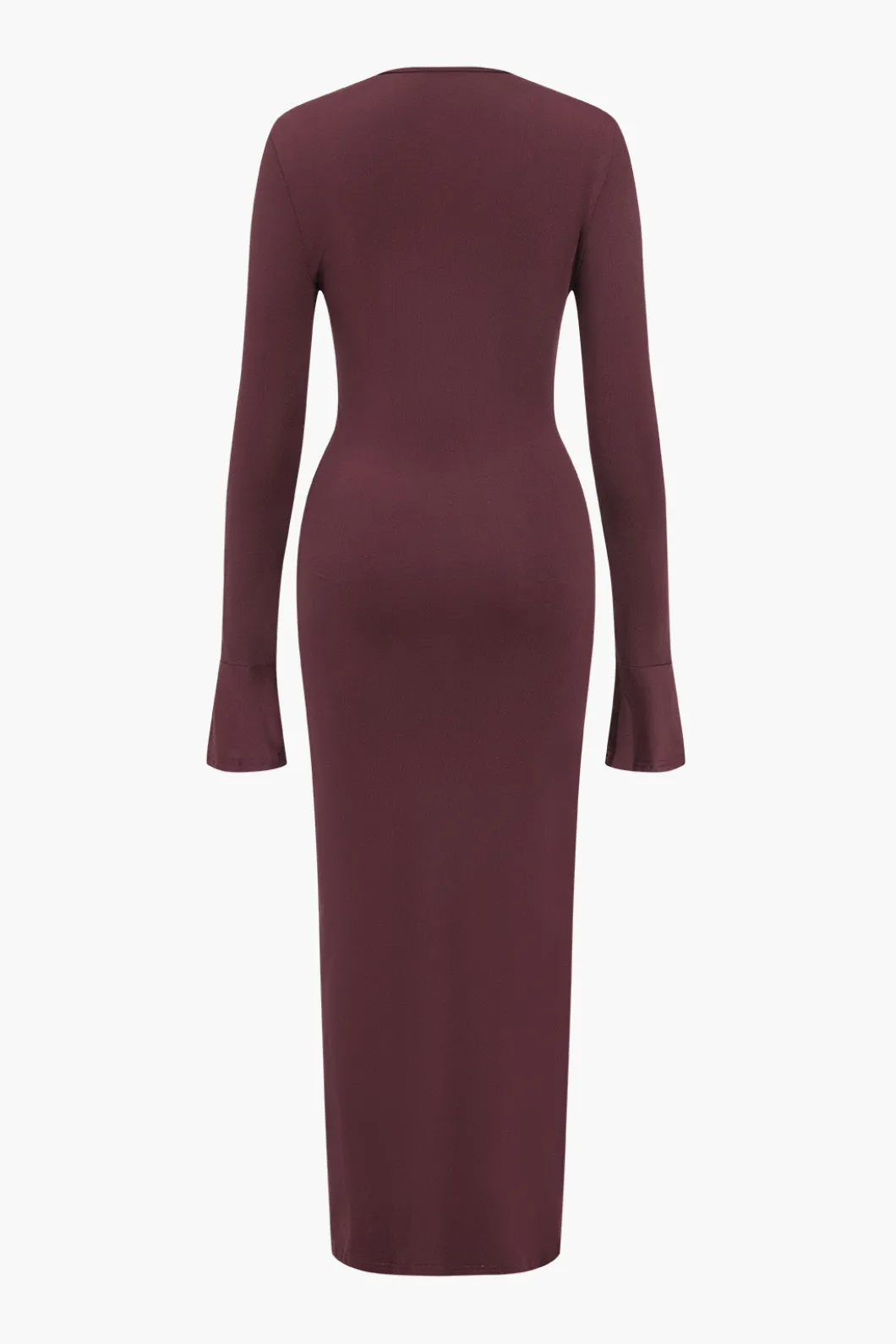 Solid Ruched Long-Sleeve Maxi Dress>MICAS Online