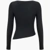Solid Ruched Mesh Long-Sleeve Top>MICAS Sale