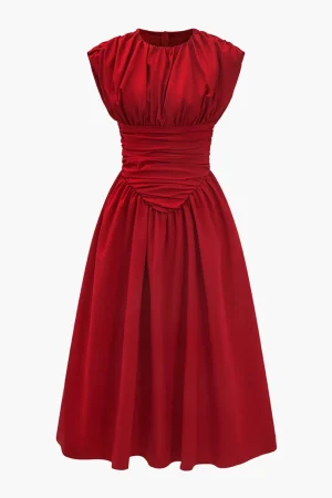 Solid Ruched Midi Dress>MICAS New