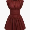 Solid Ruched Mini Dress>MICAS Clearance