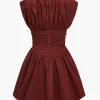 Solid Ruched Mini Dress>MICAS Clearance
