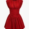 Solid Ruched Mini Dress>MICAS Clearance