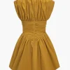 Solid Ruched Mini Dress>MICAS Clearance