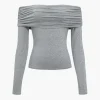 Solid Ruched Off Shoulder Long-Sleeve Top>MICAS Hot