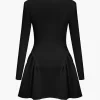 Solid Ruched V Neckline Mini Dress>MICAS Discount