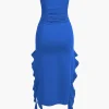 Solid Ruffle Hem Ruched Tube Maxi Dress>MICAS Fashion