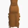 Solid Ruffle Hem Ruched Tube Maxi Dress>MICAS Fashion