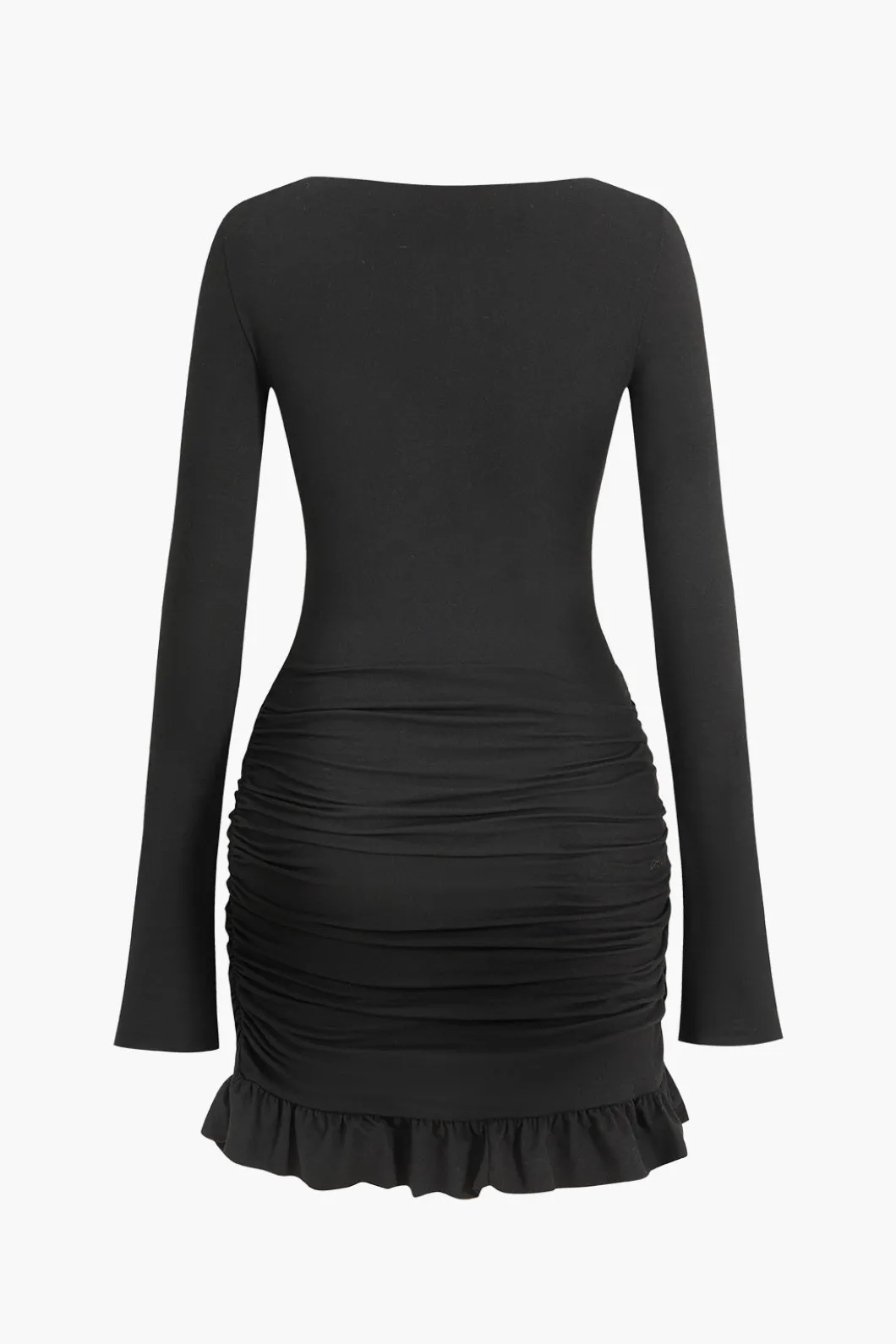 Solid Ruffle Ruched Twist Long Sleeve Mini Dress>MICAS Best