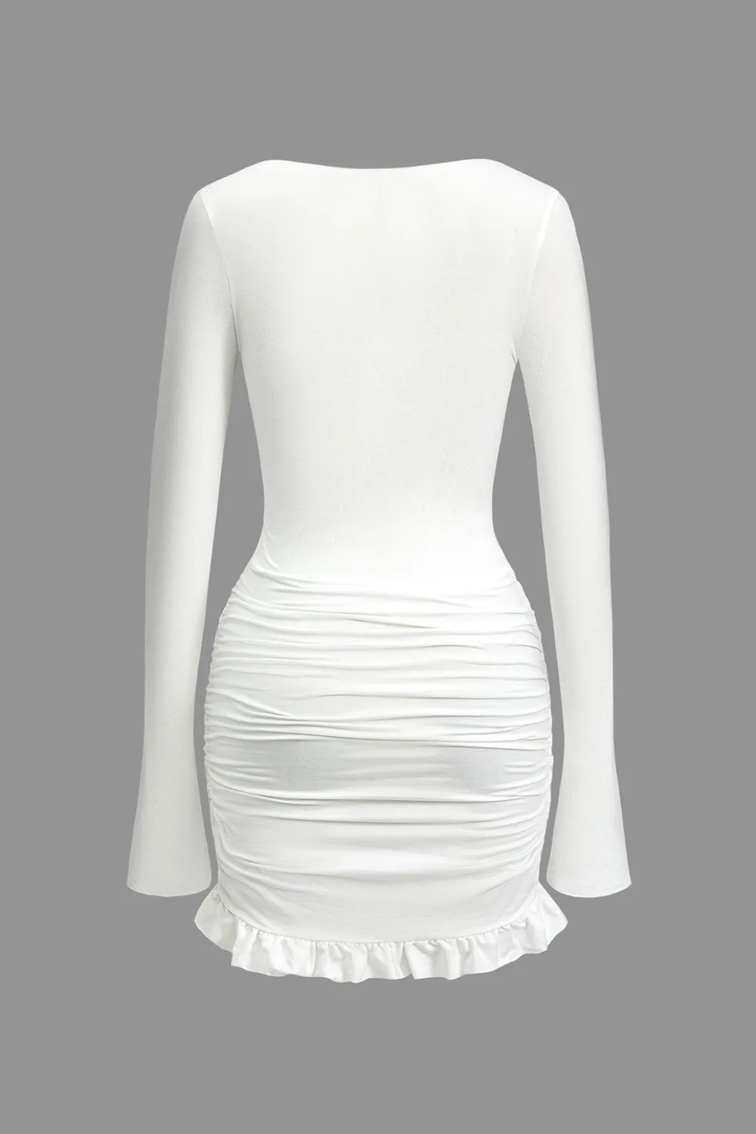 Solid Ruffle Ruched Twist Long Sleeve Mini Dress>MICAS Best