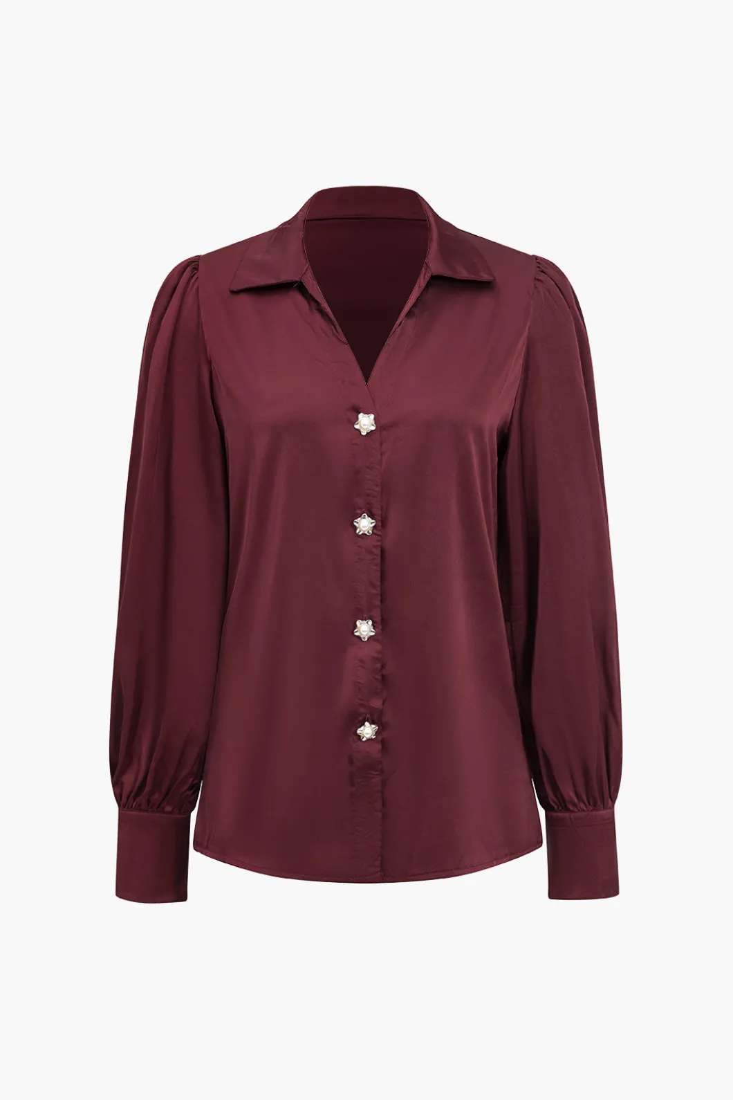 Solid Satin Button Long-Sleeve Shirt>MICAS New