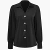 Solid Satin Button Long-Sleeve Shirt>MICAS New