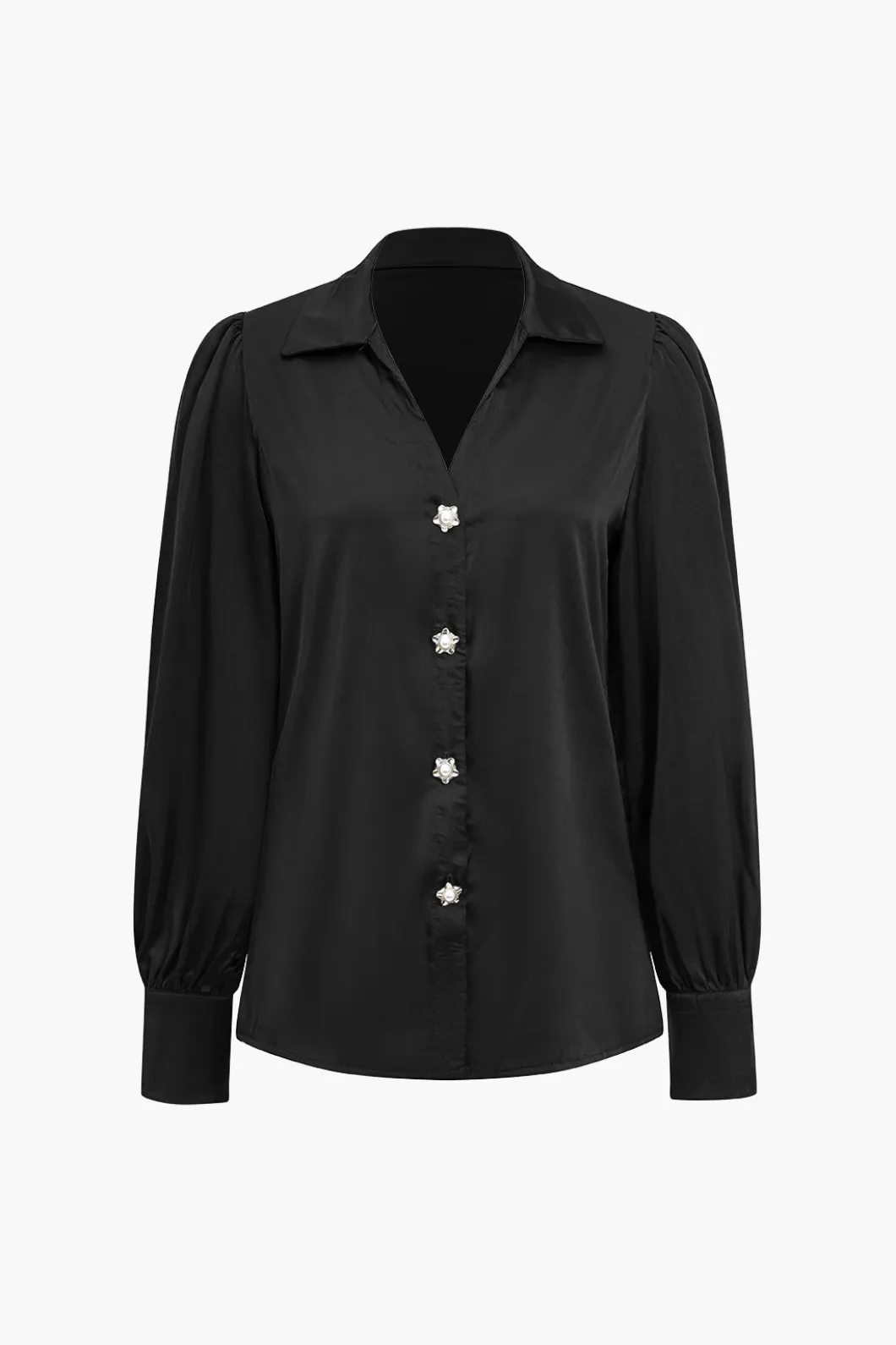 Solid Satin Button Long-Sleeve Shirt>MICAS New