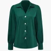 Solid Satin Button Long-Sleeve Shirt>MICAS New