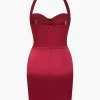 Solid Satin Halter Neck Bustier Mini Dress>MICAS New