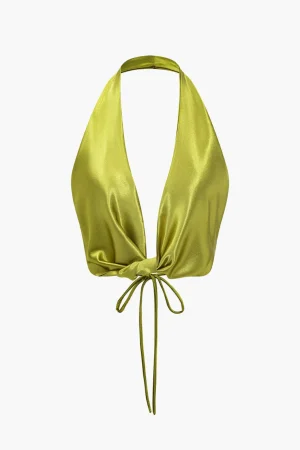 Solid Satin Twist Halter Knot Cami Top>MICAS Outlet