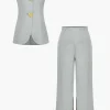 Solid Sleeveless Suit Vest And Pants Set>MICAS New
