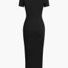 Solid Slit Collar Midi Dress>MICAS Fashion