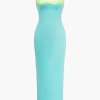 Solid Slit Color Block Bustier Maxi Dress>MICAS Outlet