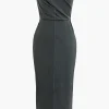 Solid Slit Ruched Strapless Midi Dress>MICAS Sale